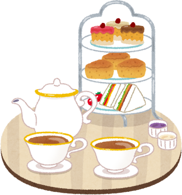 Afternoon Tea Setup Illustration with Cake Stand and Tea Set