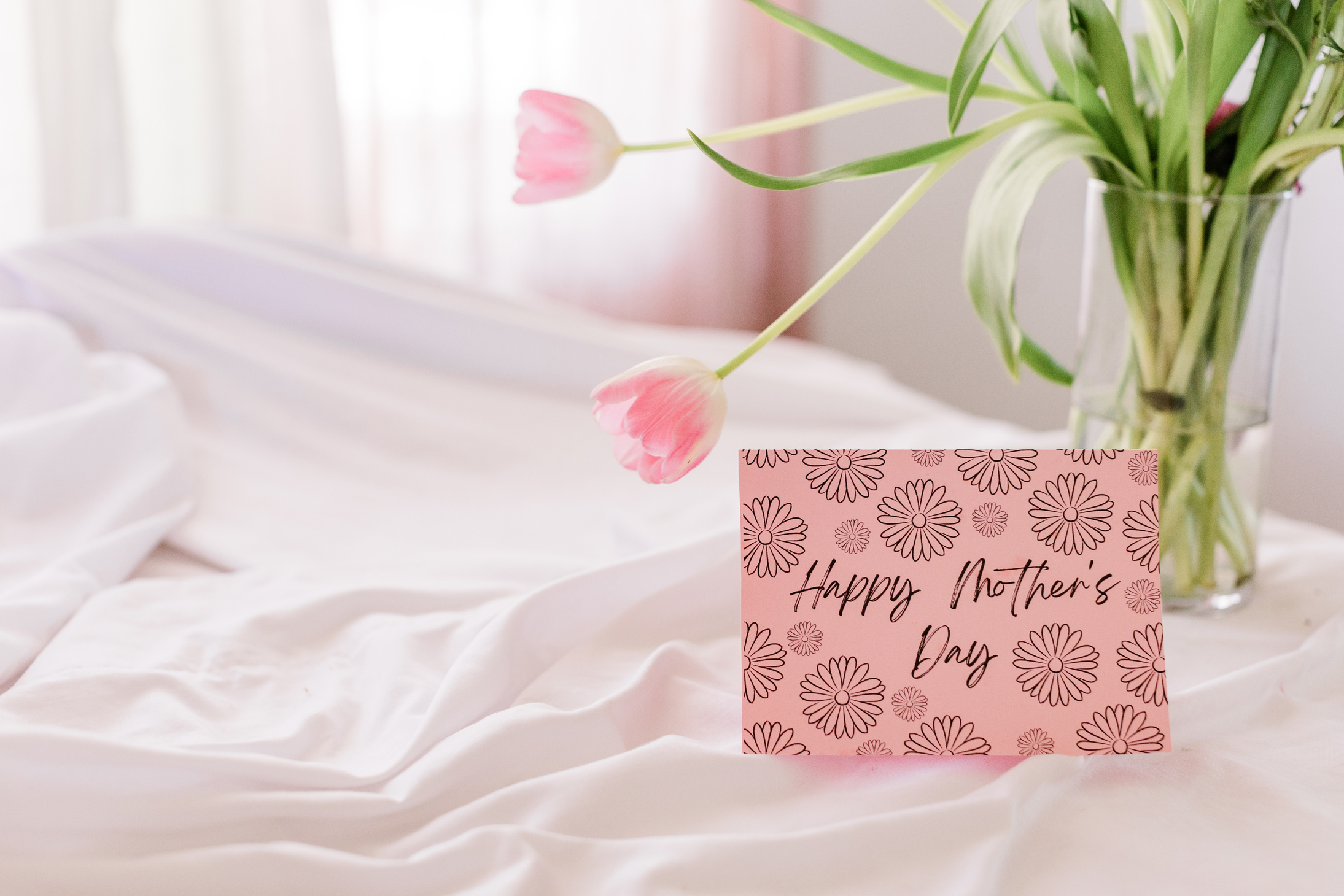 Mother's Day Letter with Fresh Flowers in Vase
